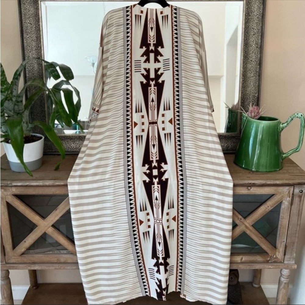 Boho Western Kimono Maxi long Duster Folk Cardigan - Picture 3 of 4